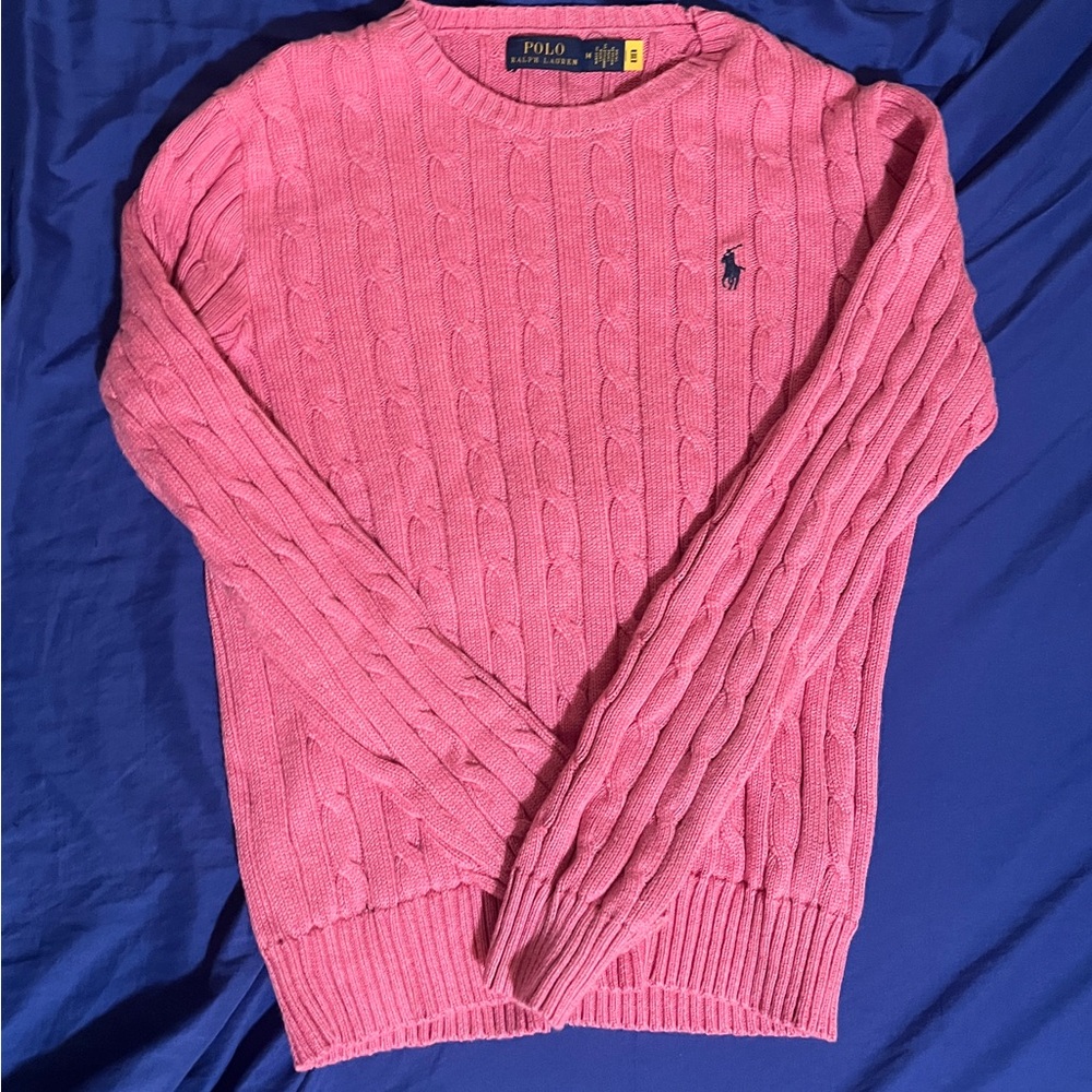 Ralph Lauren Pink Crewneck Cable Knit Sweater